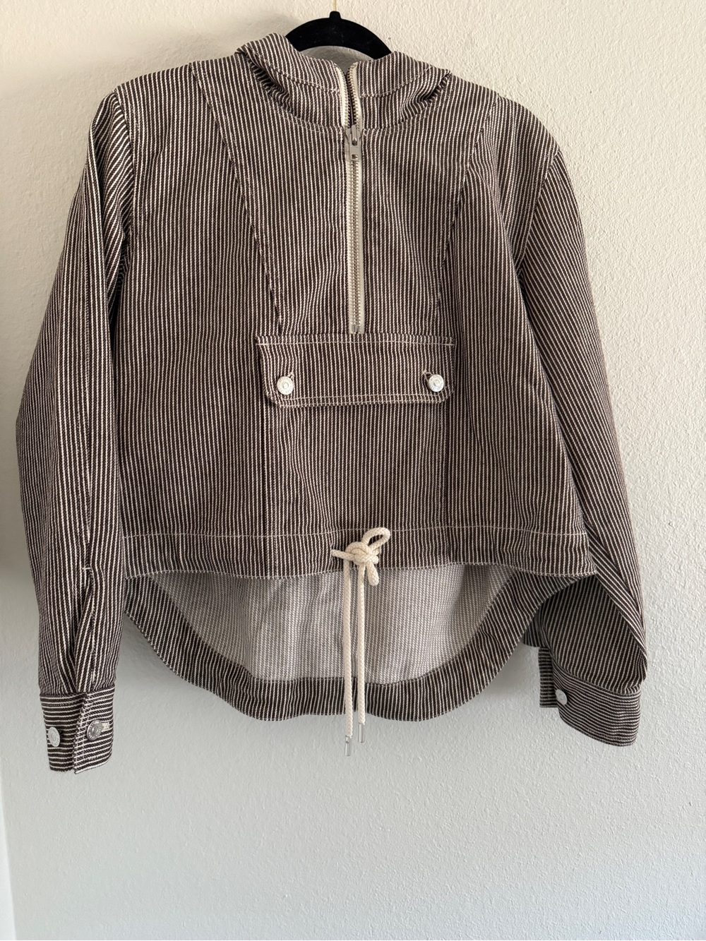 Veronica Beard Hooded Striped Jacket Anorak Gray/White